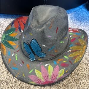 Colorful Hand-Painted Hat with Butterfly Design